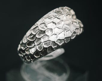 Cobblestone Silver Band | Handcrafted Textured Wedding Signet | Minimalist Industrial Jewellery | Biker Style Edgy Ring