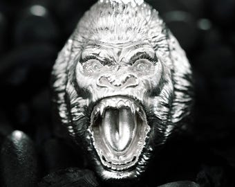 Roaring Gorilla Ring | Classic Movie Jewellery | Sterling Silver Gorilla Head Band