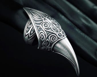 USA Specific | Gothic Sterling Silver Talon Ring | Sculptural Armor Claw Jewelry