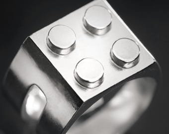 USA Specific | Compatible Master Builder 2×2 Brick Ring | 925 Sterling Silver LEGO-Inspired Jewellery | Geek Gift