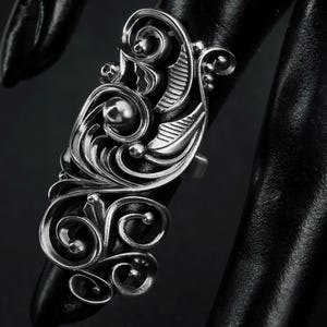 Art Nouveau Sterling Silver Shield Ring – Floral Scrollwork, Handmade