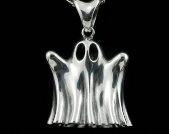 Tiny Ghost Pendant | Sterling Silver Spooky Spirit Necklace | Minimalist Ghost Charm