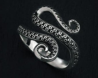 Sterling Silver Kraken Ring: Octopus Tentacle Wrap, Ocean Jewelry