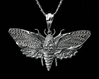 Gothic Moth Pendant | Sterling Silver Death Head Moth | Dark Academia Jewelry | Witchy Talisman Necklace