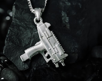 Sterling Silver Uzi Pendant | Tactical Hip Hop Necklace