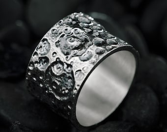Lunar Surface Ring | Sterling Silver Moon Landscape Band  | Cratered Texture Ring | Unique Organic Statement piece