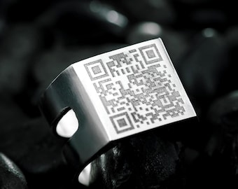 Custom QR Code Ring | Cyberpunk accessory | Personalized Business Card Jewelry