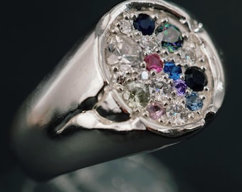 Organic Sterling Silver Gemstone Ring | Multi-Stone Melee Cluster