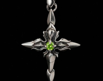 Custom Gemstone Gothic Cross | Unique Artisanal Pendant | Birthstone Pendant | Sterling Silver Cathedral Charm