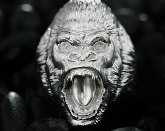 Roaring Gorilla Ring | Classic Movie Jewellery | Sterling Silver Gorilla Head Band