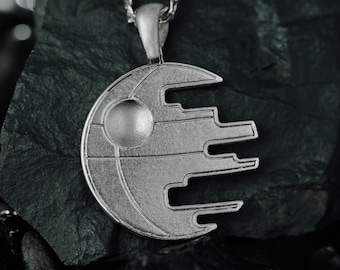 Death Star Inspired Pendant | Sterling Silver Sci-Fi Medallion | Star Wars Fan Gift | Minimalist  Jewelry