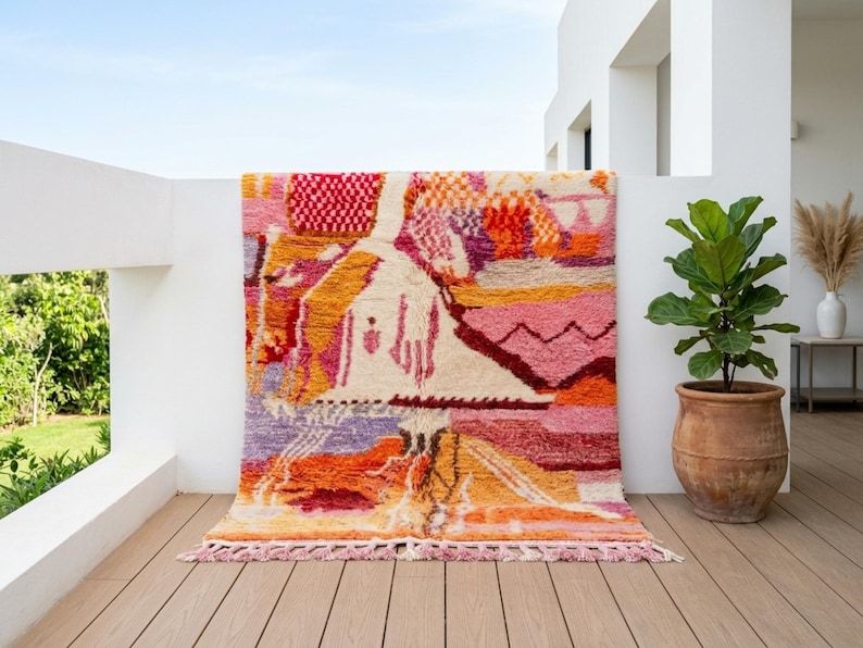Boujaad Moroccan Colorful Rug, Handmade Berber Wool Rug, Abstract ...