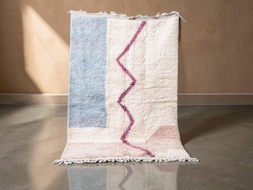Pastel Color Block Beni Ouran Rug - Handmade Moroccan Rug - Vibrant ...