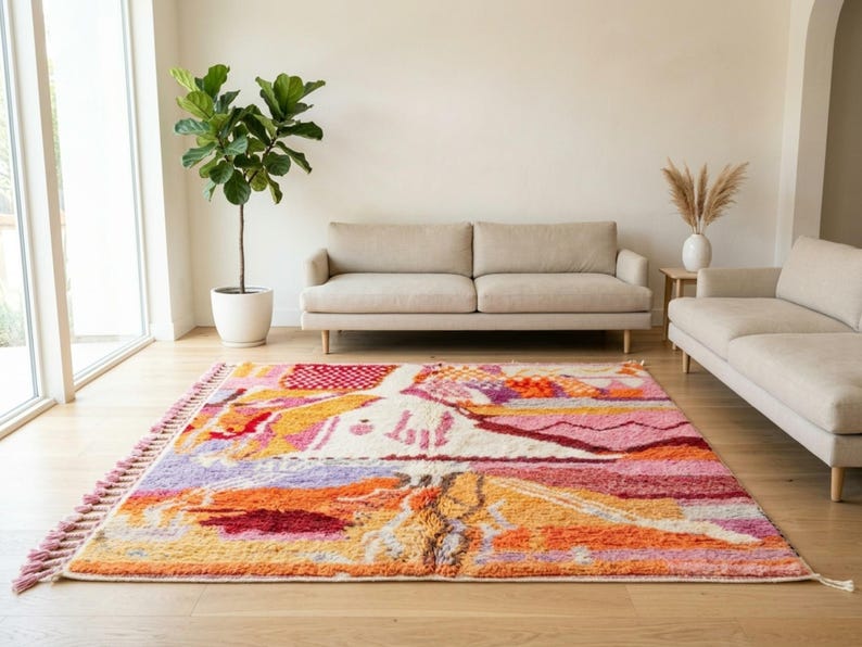 Boujaad Moroccan Colorful Rug, Handmade Berber Wool Rug, Abstract ...