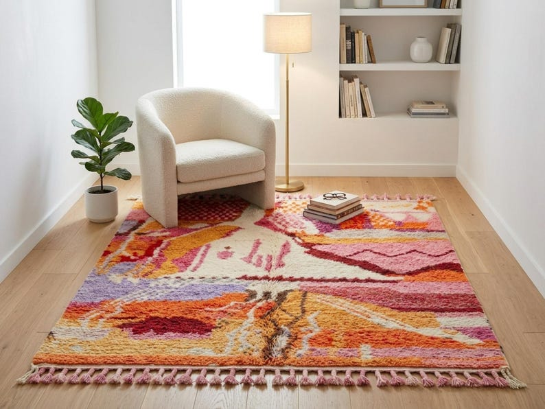 Boujaad Moroccan Colorful Rug, Handmade Berber Wool Rug, Abstract ...