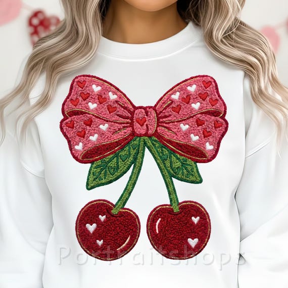 Latch Hook Yarn Coquette Cherry PNG, Faux Crochet Cherry Bow PNG, Latch Hook Yarn Valentine Sublimation, Trendy Valentine Png