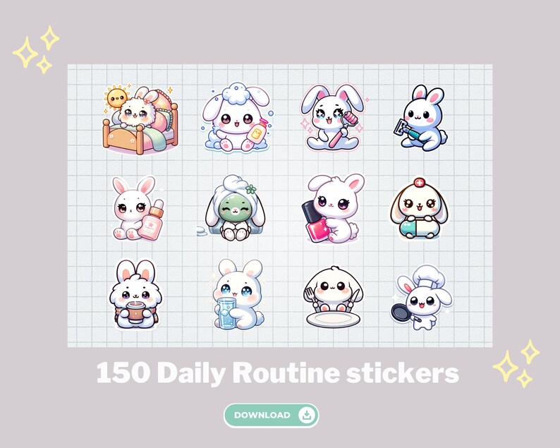 Digital Stickers Daily Routine Stickers Cute Kawaii Planner Stickers ...