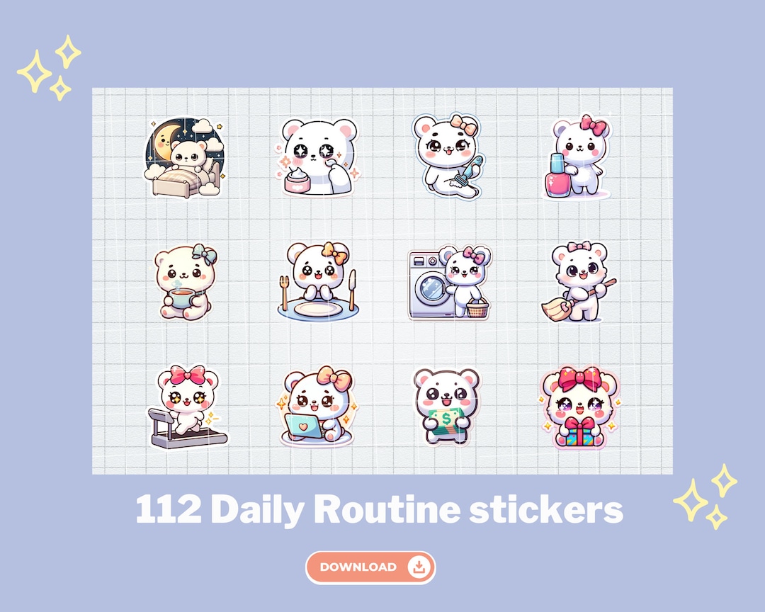 Kawaii Routine Digital Stickers | Daily Routine Stickers | Cute Kawaii Planner ...