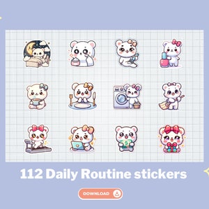 Digital Stickers | Daily Routine Stickers | Cute Kawaii Planner Stickers for Digital Planners, Goodnotes | A.D.H.D Chores| Kawaii Bear PNG