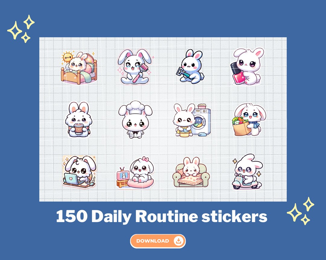 Kawaii Routine Digital Stickers | Daily Routine Stickers | Cute Kawaii Planner ...