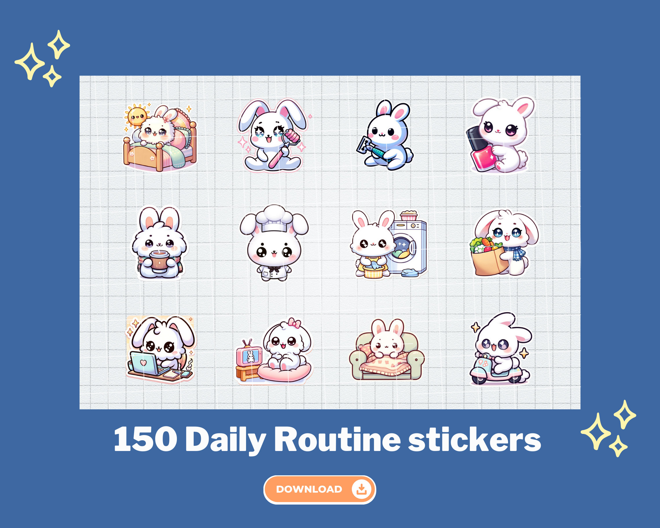 Digital Stickers | Daily Routine Stickers | Cute Kawaii Planner ...
