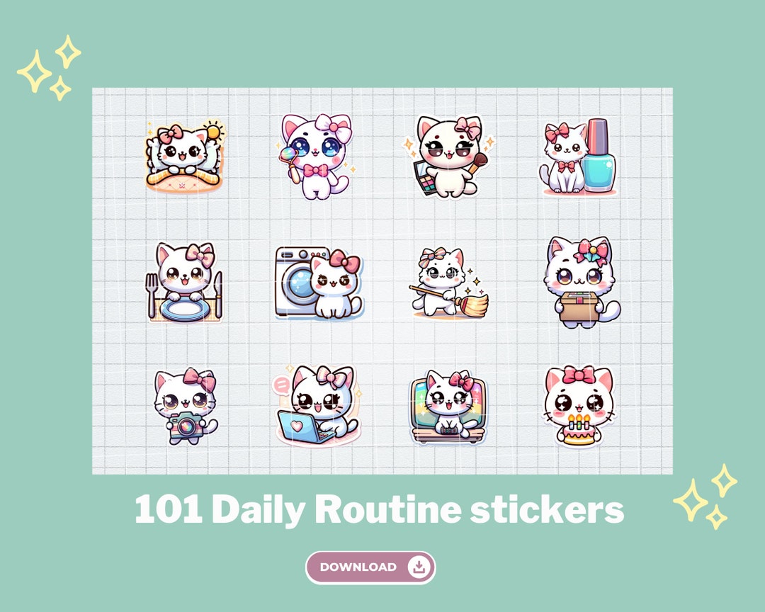 Digital Stickers | Daily Routine Stickers | Cute Kawaii Planner ...