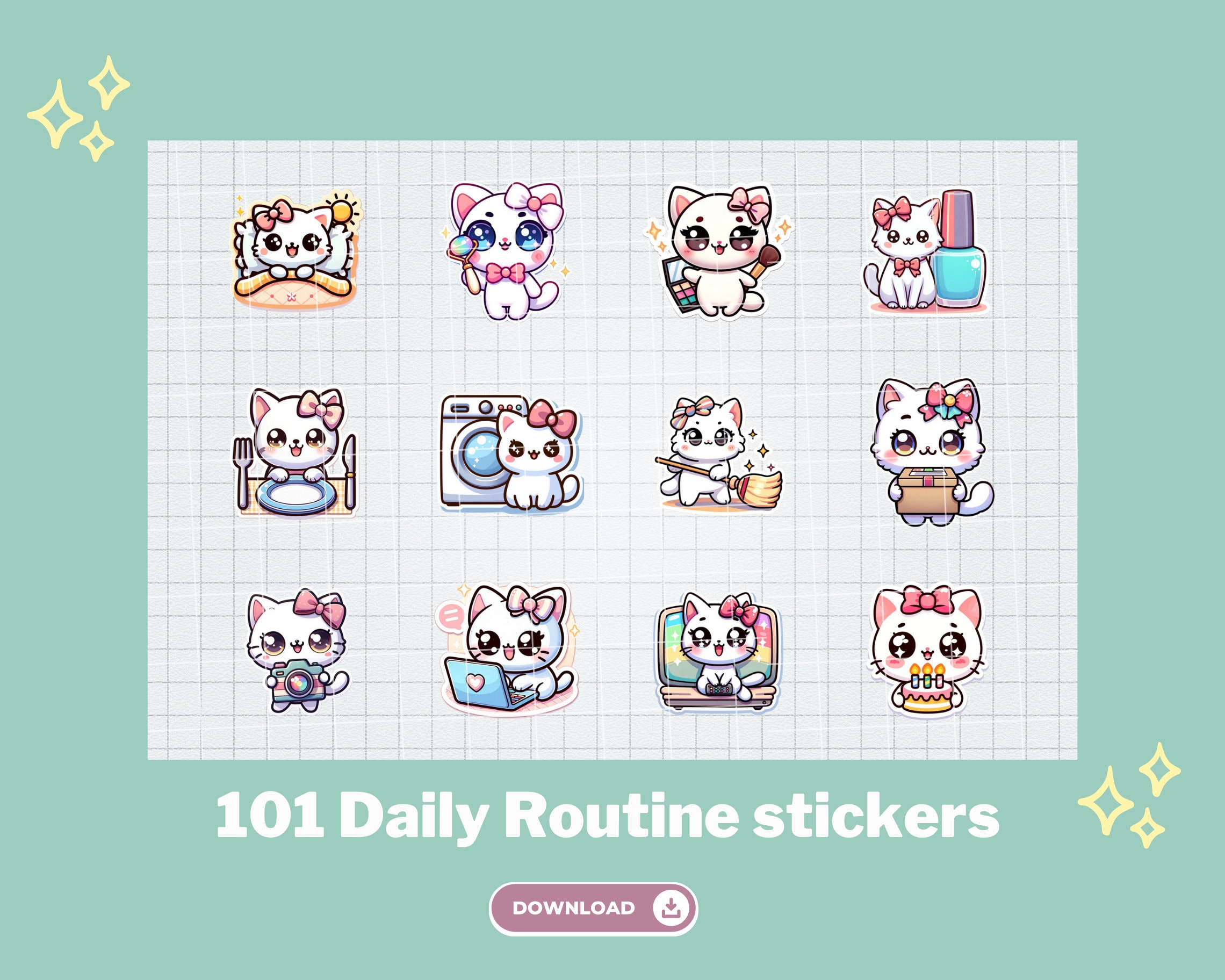 Digital Stickers | Daily Routine Stickers | Cute Kawaii Planner ...