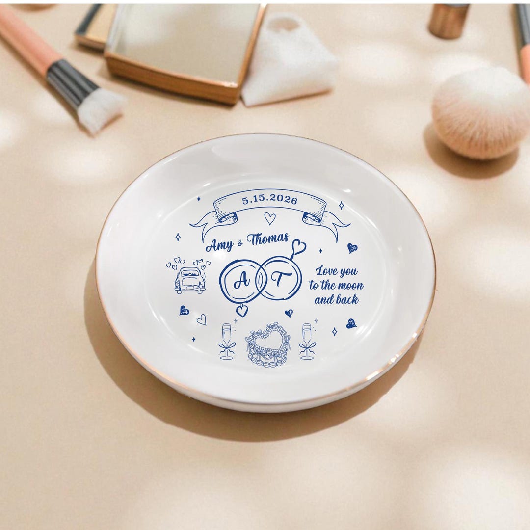 Personalized Wedding Ring Dish, Custom Initials and Date Design ...