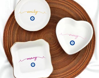 Personalized Evil Eye Ring Dish: Handmade Ceramic Jewelry Holder, Jewelry Holder, Ring Dish Gift, Evil Eye Jewelry, Custom Ring Dish