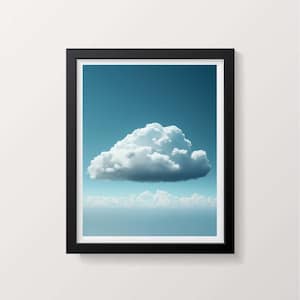 Stampa artistica da parete minimalista con nuvole: fotografia di cielo sognante, estetica blu tenue, decorazione naturale pacifica, stampa di paesaggio sereno