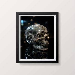 Stampa artistica con teschio gotico scuro – Decorazione di lusso con teschio per interni suggestivi – Stampa glamour con teschio di diamante