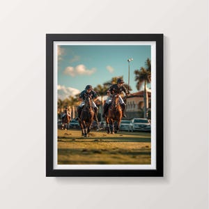 Polo Match Photography Print – Equestrian Sport Action Shot, Horse Riding Wall Art, Elite Polo Player Decor for Home or Office