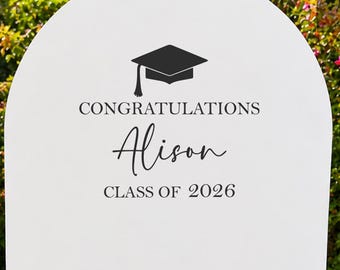 Letrero adhesivo personalizado para fiesta de graduación, pegatina de vinilo para fondo de globos, diseño de birrete de graduación, decoración para celebración de graduación 2026