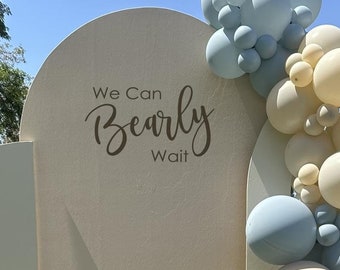 Letrero de vinilo para fiesta "We Can Bearly Wait", decoración para baby shower, revelación de género, baby shower de niña, baby shower de niño, decoración de fondo