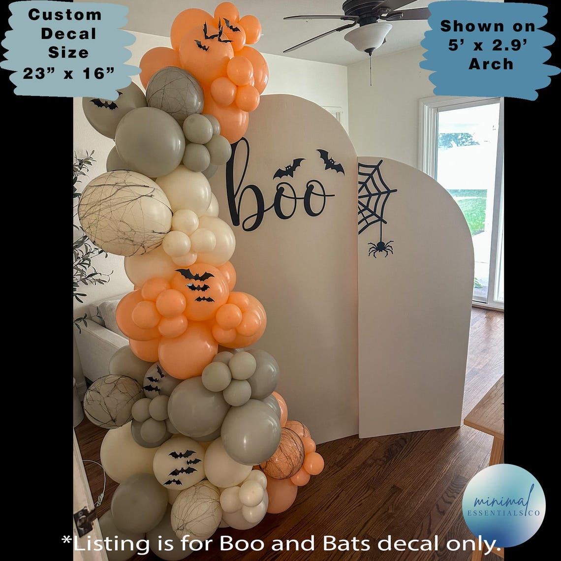 Boo Halloween Decal Sign in Black, Bats Decal Sticker, Spooky Vinyl ...