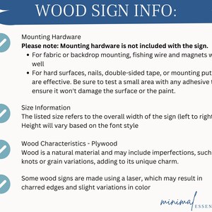 Minimal Essentials Co info sheet on wood mounting, size reference and wood characteristics of plywood