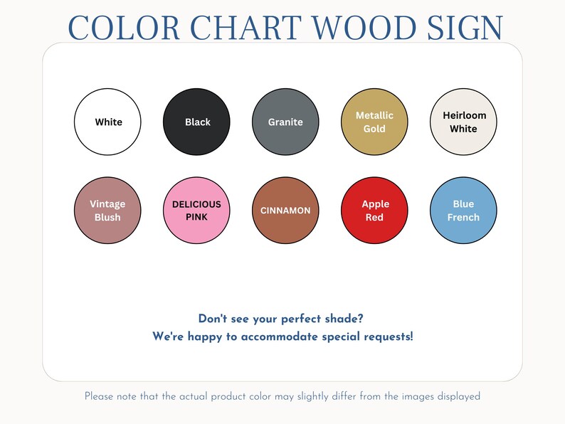 Bloom Bar wood sign color chart with available paint colors
