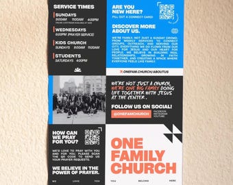 Zeitgenössische Bulletin-Vorlage für die Kirche: Verbinden, nächste Schritte, Geben, Volunteering, Servicezeiten (Canva bearbeitbar, digitaler Download)