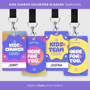 Kids Church ID Badge Templates: Modern Volunteer Name Tag (Canva Editable, Digital Download)