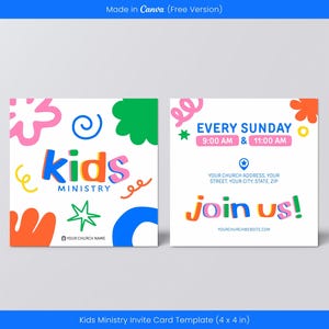 Kinder Geistlichkeit Einladungskarte Canva Vorlage, lustige Kinderkirche Einladungskarte, Kinderarbeit Einladung, VBS Einladen, Kinder Sonntagsschule