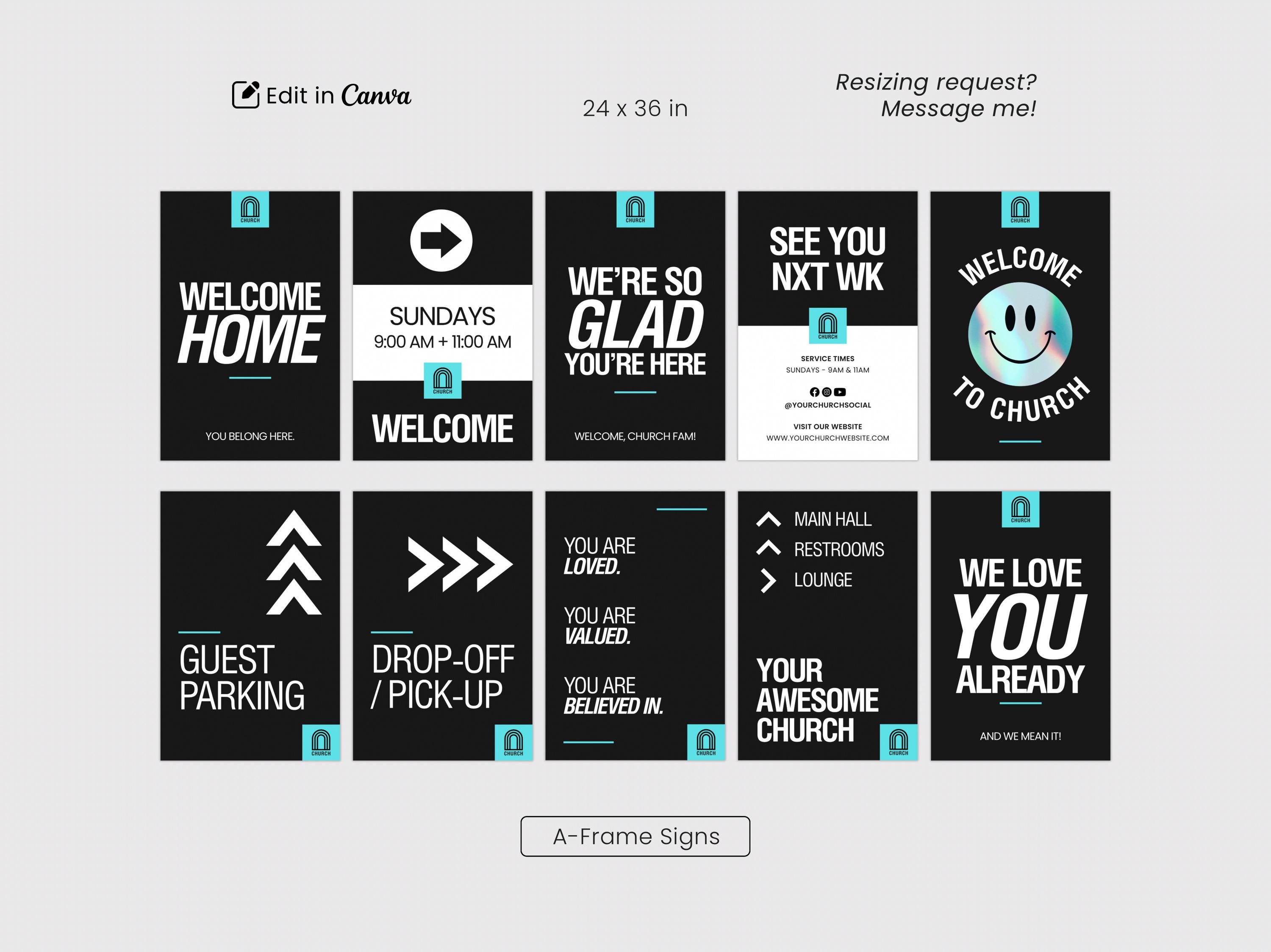 10 Modern Church A-frame Sign Templates: Welcome Signs (canva Editable ...
