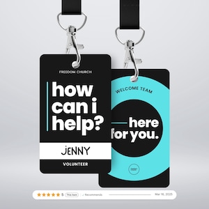 Moderne Kirche Personal ID-Abzeichen-Vorlagen: Wie kann ich helfen (digitaler Download)