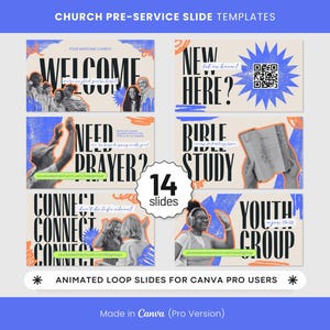 14 Modern Animated Church Loop Slides Canva Templates,Aesthetic Church Announcement Slides,Vibrant New Church Graphics,Church Presentation