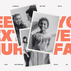 K&ouml;nnte beinhalten: Grafikdesign mit dem Text "SEE YOU NEXT WEEK FAM!" in korallfarbenen, fetten Buchstaben. Das Bild enth&auml;lt Schwarz-Wei&szlig;-Fotos von Personen. Die Worte "Sundays are always better with you Fam!" sind ebenfalls enthalten.