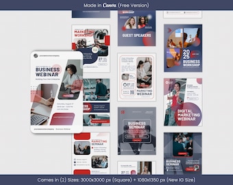 Modern Business Social Media Flyer Templates: Live Webinar, Seminar, Conference (Digital Download)