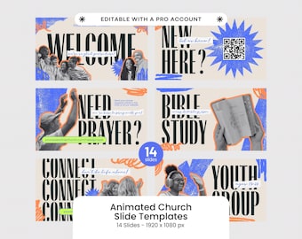 Plantillas de presentación para servicios religiosos de ministerio juvenil (editables en Canva, descarga digital)