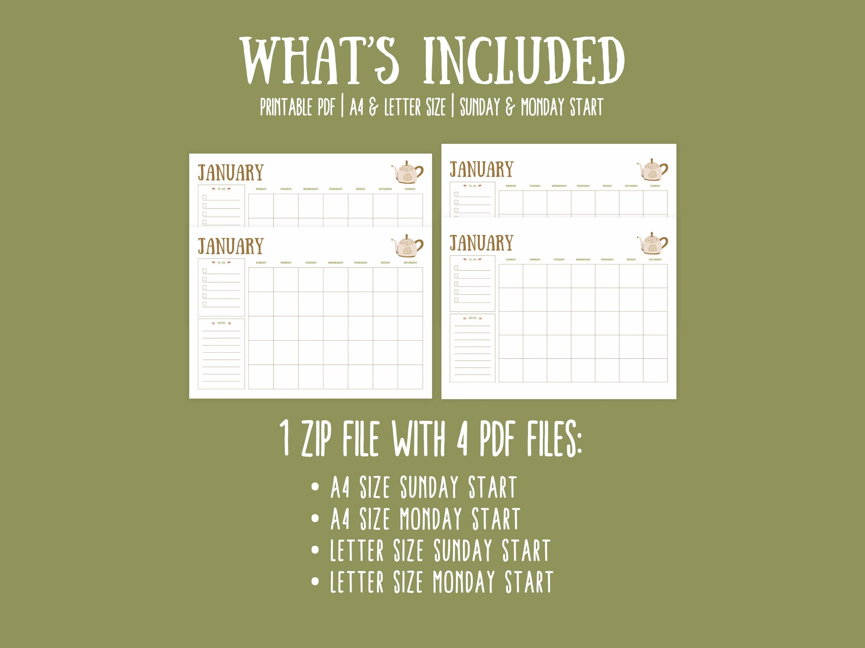 Undated Printable Cottagecore Monthly Calendar Planner Blank Landscape ...