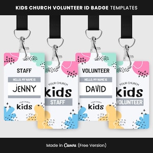 Kids Church ID Badge Canva Template: Modern Staff & Volunteer Name Tag (Digital Download