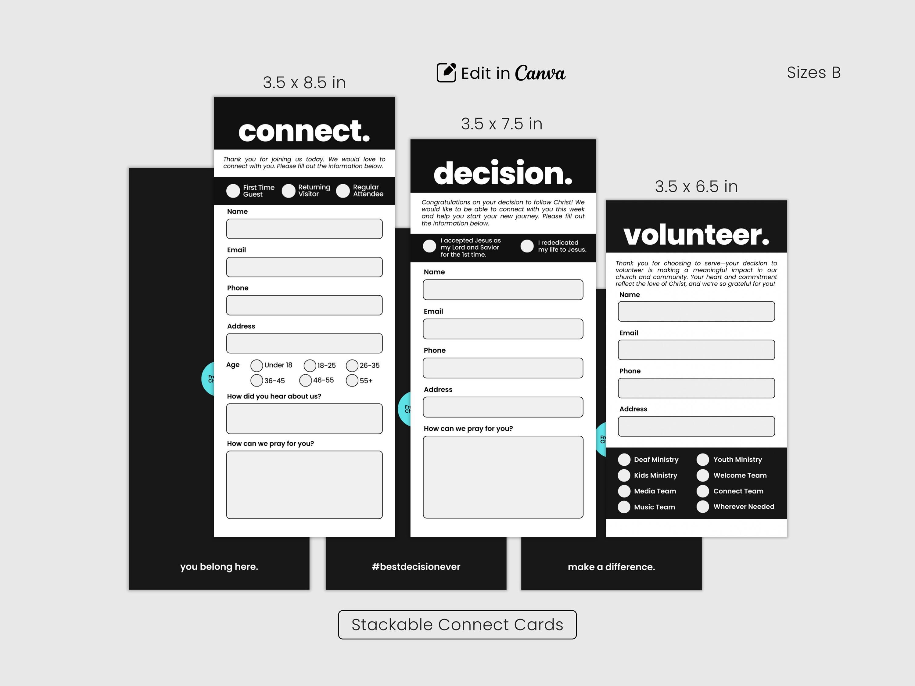 Church Connection Cards Canva Template: Modern Stackable Design ...