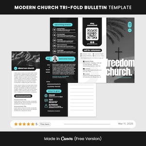 Plantilla de boletín tríptico para iglesia moderna (descarga digital)